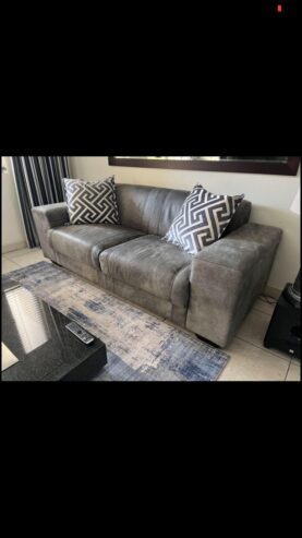 Terry Leather 2 Seater Couch in Buffed Charcoal