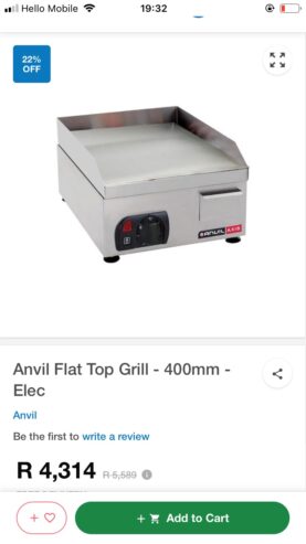 Anvil Flat Top Grill 400mm Electric